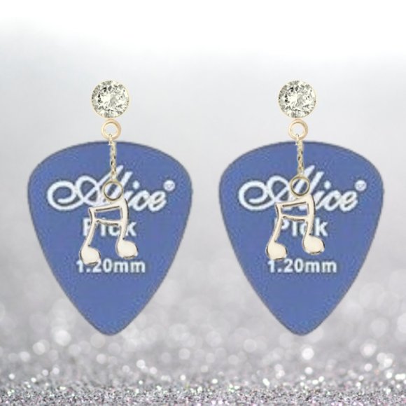 Alice Strings Smooth Guitar Pick Earrings with Music Note Charms - Picture 2 of 9